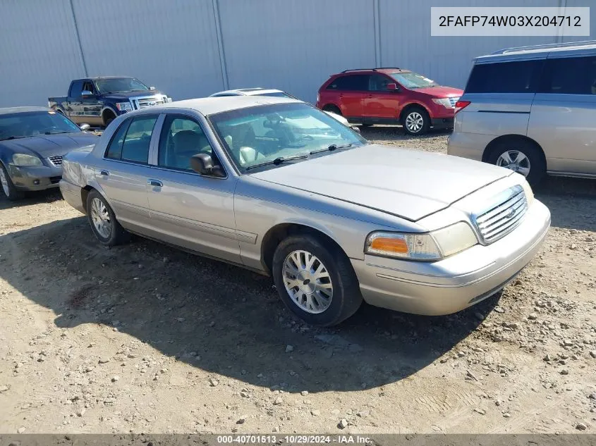 2003 Ford Crown Victoria Lx VIN: 2FAFP74W03X204712 Lot: 40701513