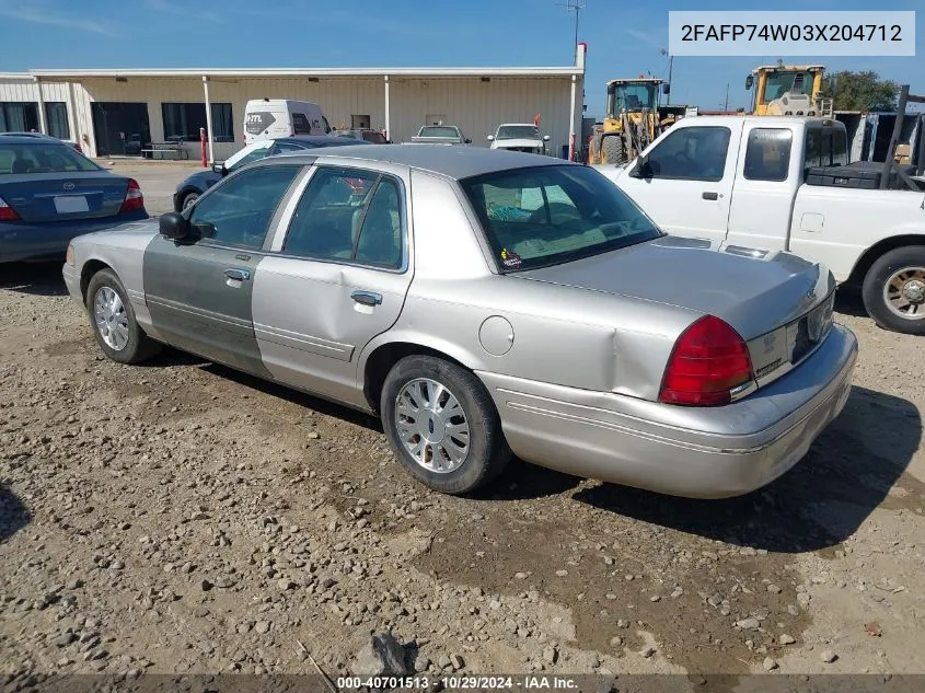 2003 Ford Crown Victoria Lx VIN: 2FAFP74W03X204712 Lot: 40701513