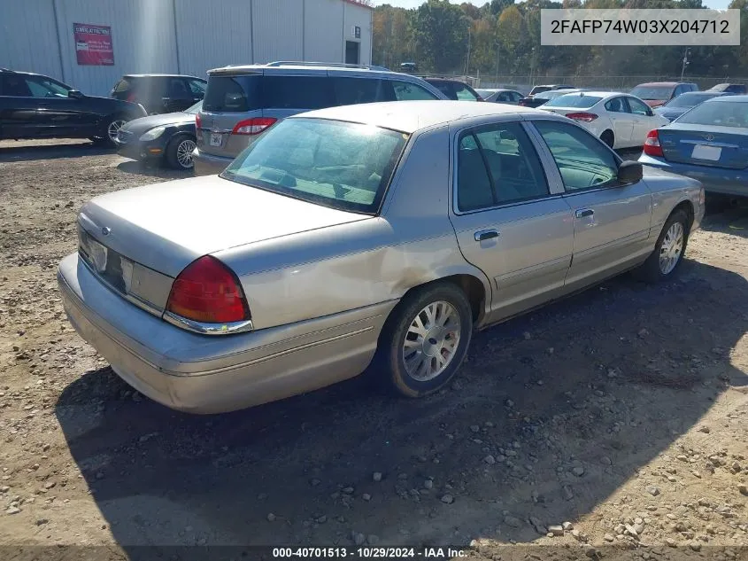 2003 Ford Crown Victoria Lx VIN: 2FAFP74W03X204712 Lot: 40701513