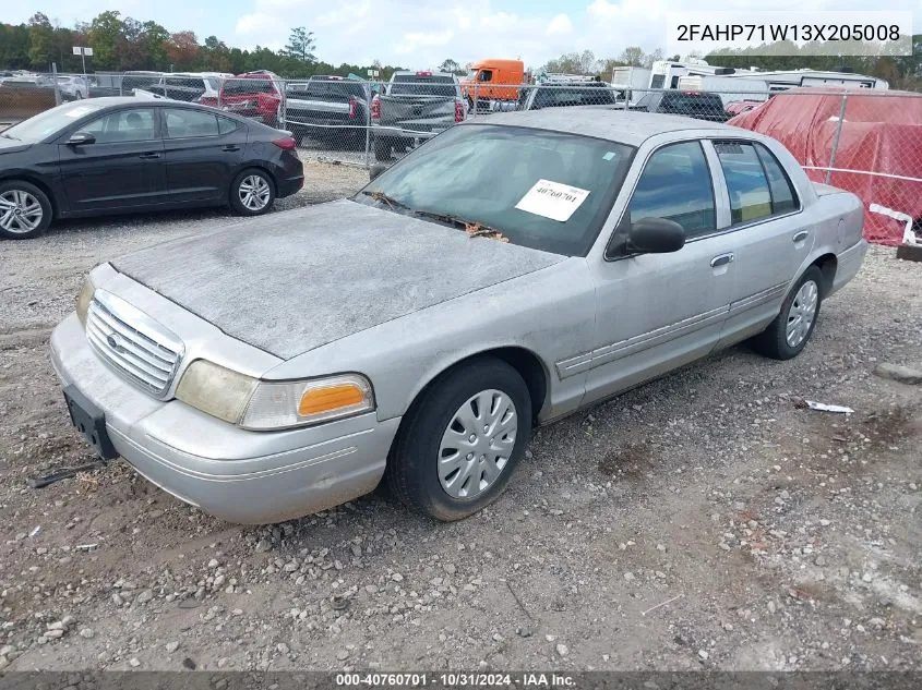 2003 Ford Crown Victoria Police VIN: 2FAHP71W13X205008 Lot: 40760701