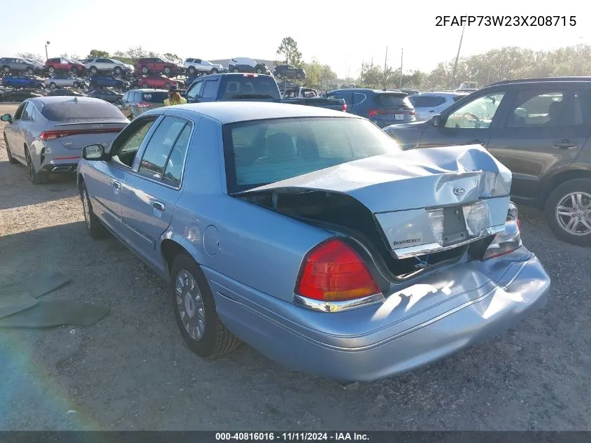 2003 Ford Crown Victoria Standard VIN: 2FAFP73W23X208715 Lot: 40816016