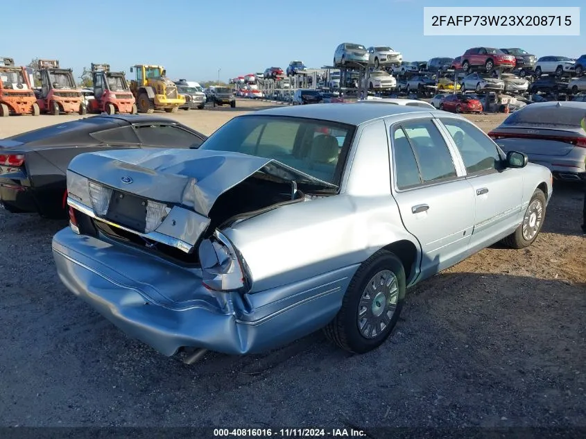 2003 Ford Crown Victoria Standard VIN: 2FAFP73W23X208715 Lot: 40816016