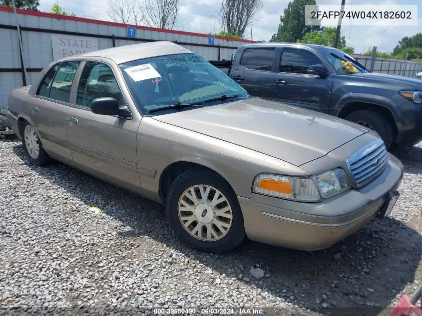 2004 Ford Crown Victoria Lx VIN: 2FAFP74W04X182602 Lot: 39550490