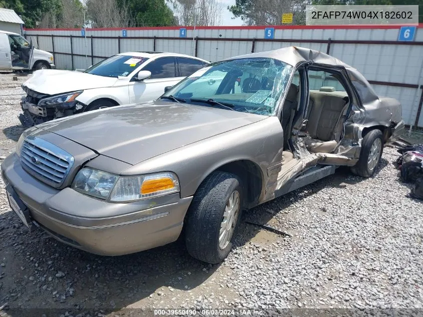 2004 Ford Crown Victoria Lx VIN: 2FAFP74W04X182602 Lot: 39550490