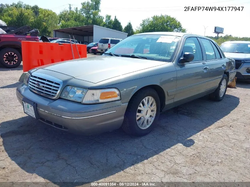 2004 Ford Crown Victoria Lx VIN: 2FAFP74W94X177947 Lot: 40091354