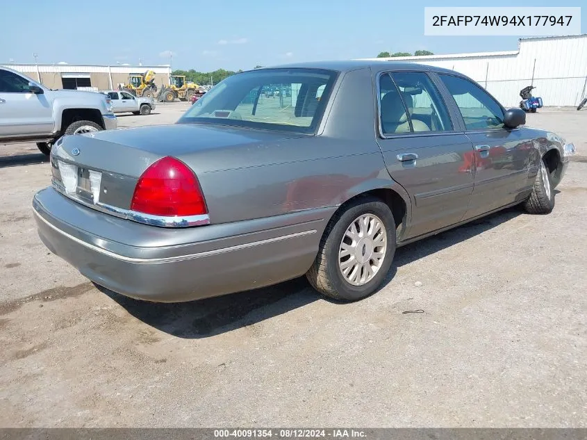 2004 Ford Crown Victoria Lx VIN: 2FAFP74W94X177947 Lot: 40091354