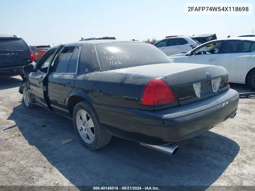 2004 Ford Crown Victoria Lx VIN: 2FAFP74W54X118698 Lot: 40145016