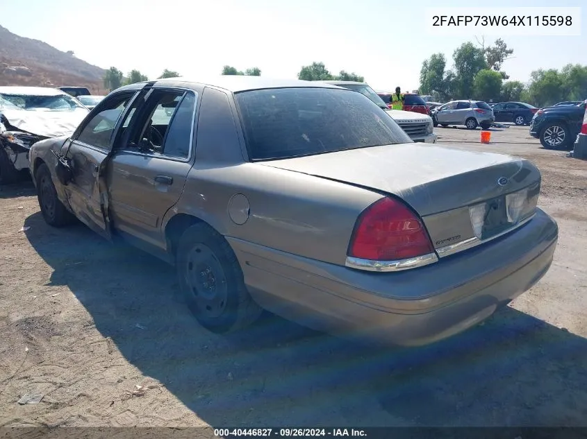 2004 Ford Crown Victoria VIN: 2FAFP73W64X115598 Lot: 40446827