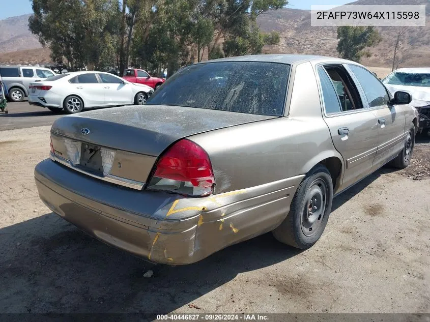 2004 Ford Crown Victoria VIN: 2FAFP73W64X115598 Lot: 40446827