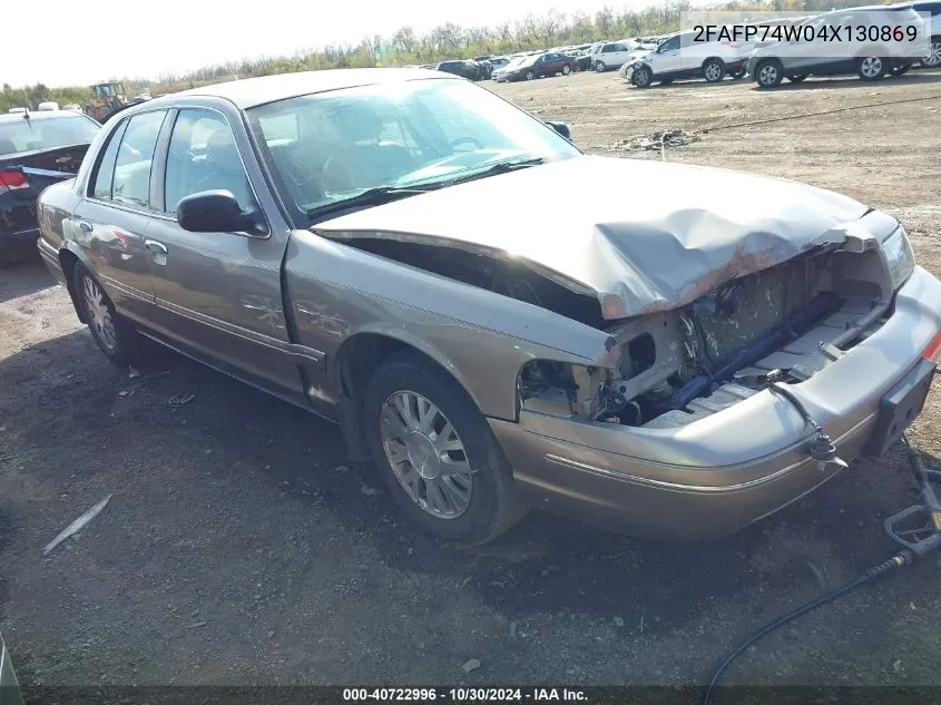 2004 Ford Crown Victoria Lx VIN: 2FAFP74W04X130869 Lot: 40722996