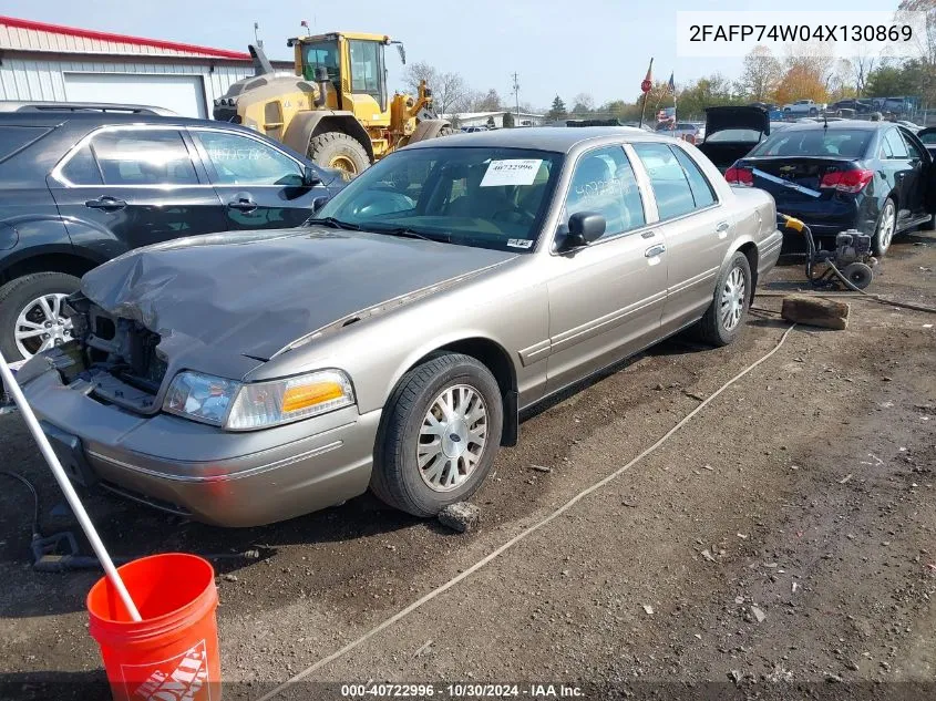 2004 Ford Crown Victoria Lx VIN: 2FAFP74W04X130869 Lot: 40722996