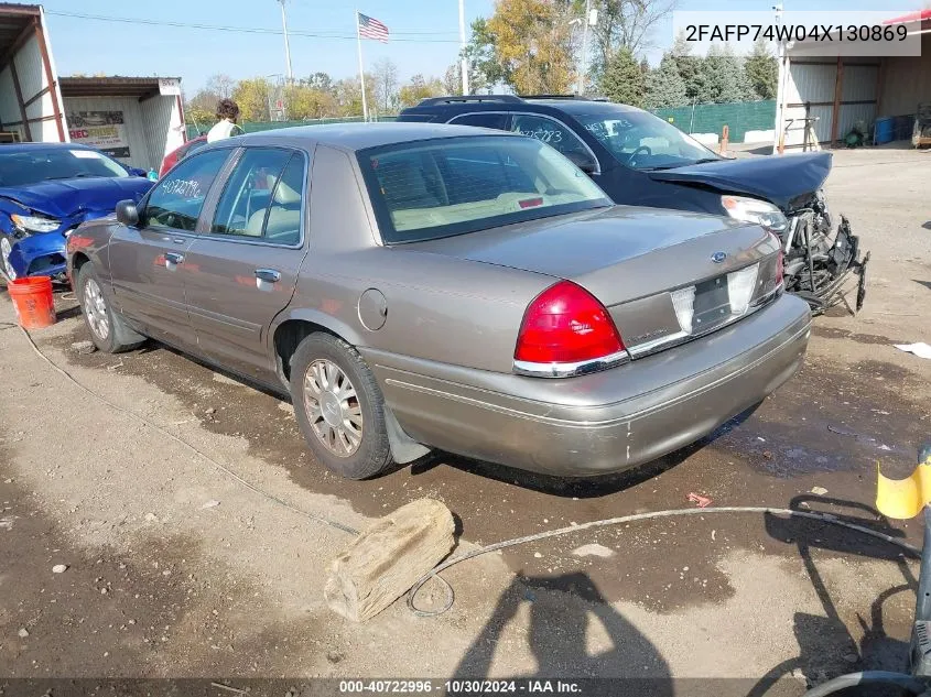 2004 Ford Crown Victoria Lx VIN: 2FAFP74W04X130869 Lot: 40722996