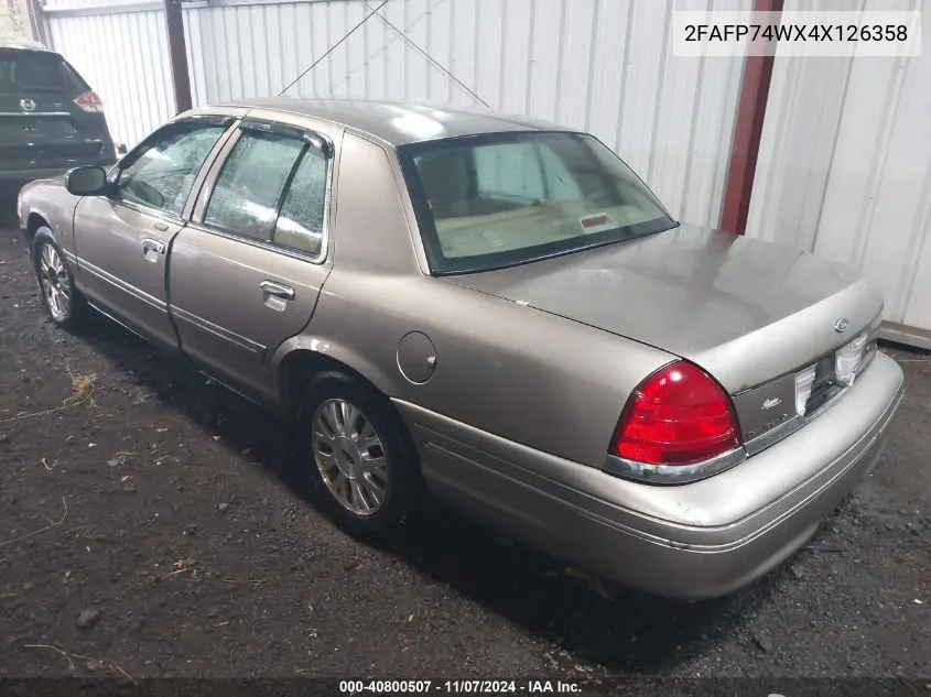 2004 Ford Crown Victoria Lx VIN: 2FAFP74WX4X126358 Lot: 40800507