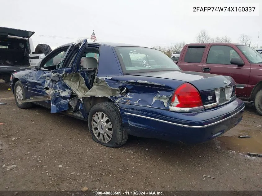 2004 Ford Crown Victoria Lx VIN: 2FAFP74W74X160337 Lot: 40833509