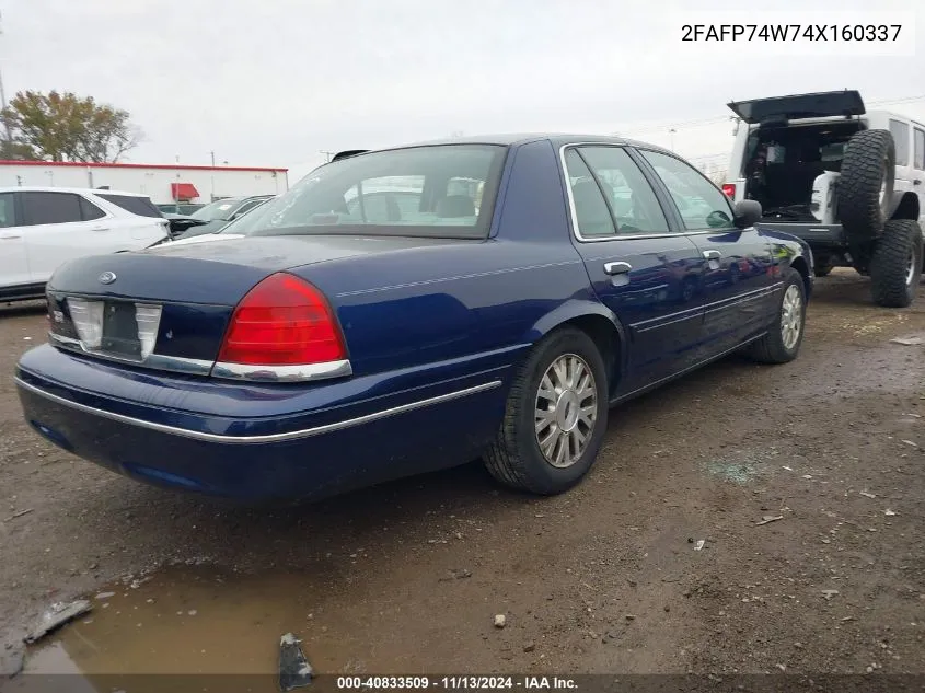 2004 Ford Crown Victoria Lx VIN: 2FAFP74W74X160337 Lot: 40833509