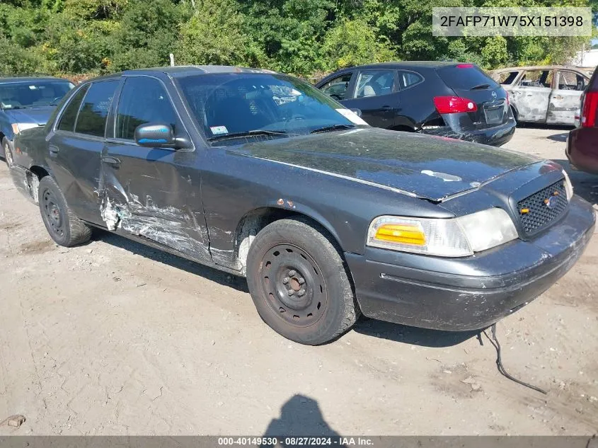 2005 Ford Crown Victoria Police VIN: 2FAFP71W75X151398 Lot: 40149530