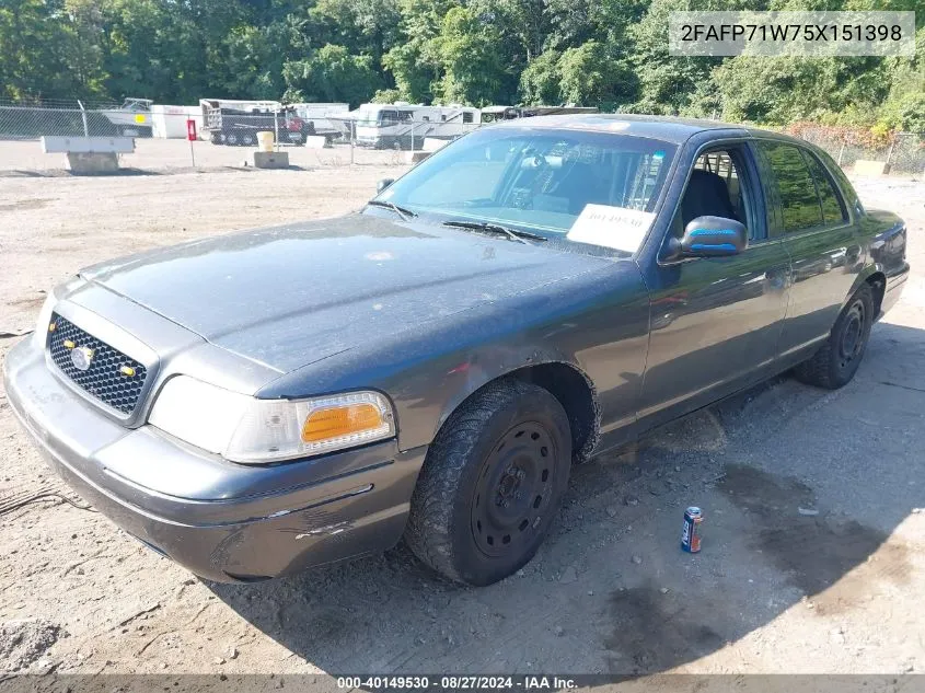 2005 Ford Crown Victoria Police VIN: 2FAFP71W75X151398 Lot: 40149530