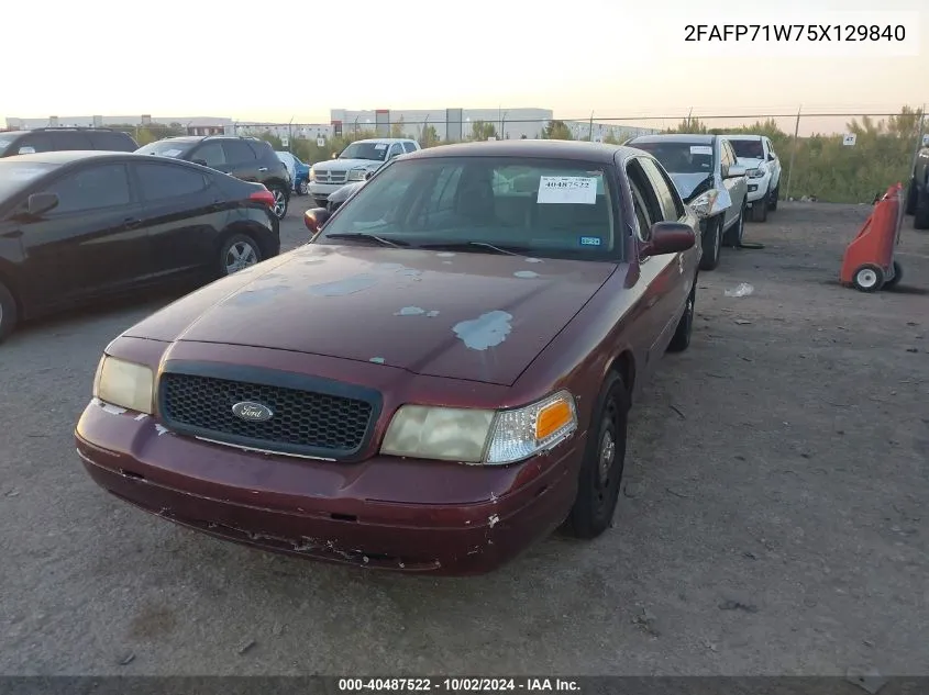 2005 Ford Crown Victoria Police VIN: 2FAFP71W75X129840 Lot: 40487522