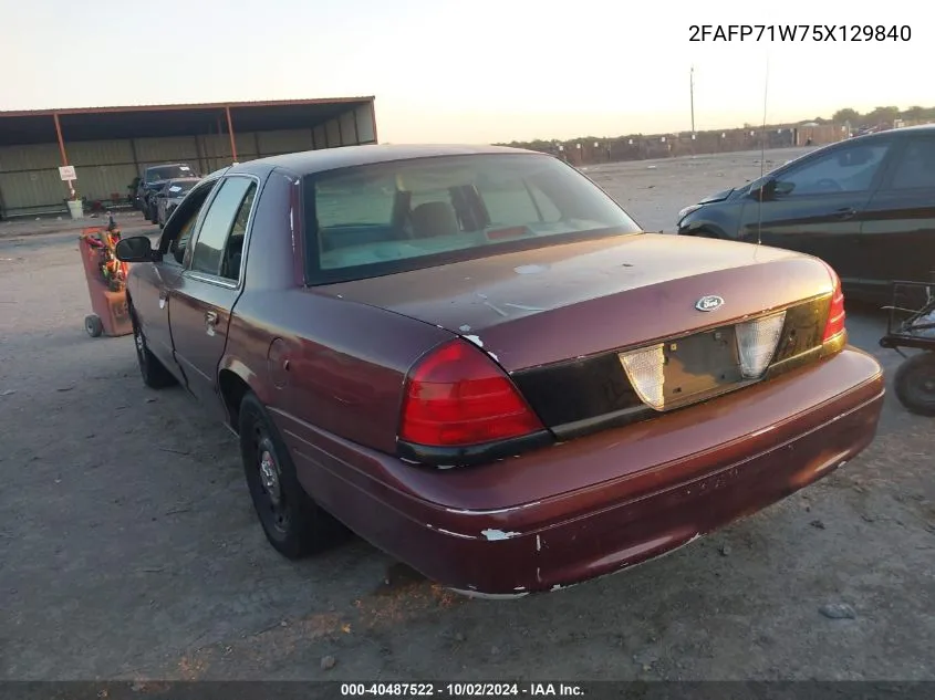 2005 Ford Crown Victoria Police VIN: 2FAFP71W75X129840 Lot: 40487522