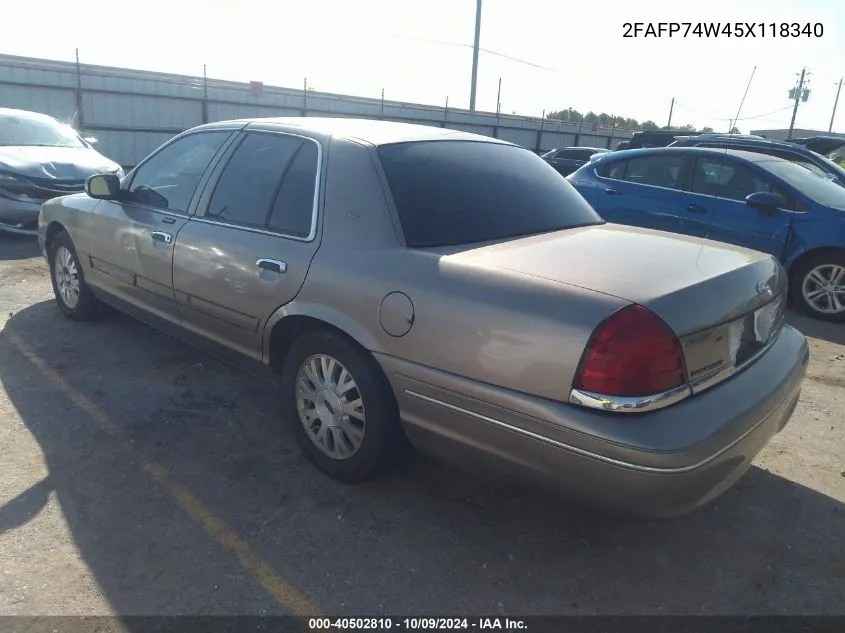 2005 Ford Crown Victoria Lx/Lx Sport VIN: 2FAFP74W45X118340 Lot: 40502810