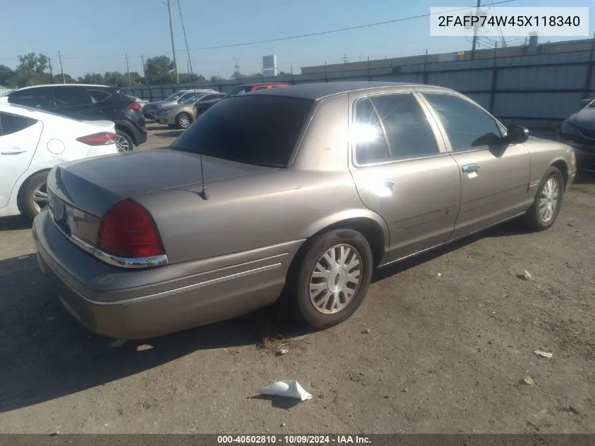 2005 Ford Crown Victoria Lx/Lx Sport VIN: 2FAFP74W45X118340 Lot: 40502810