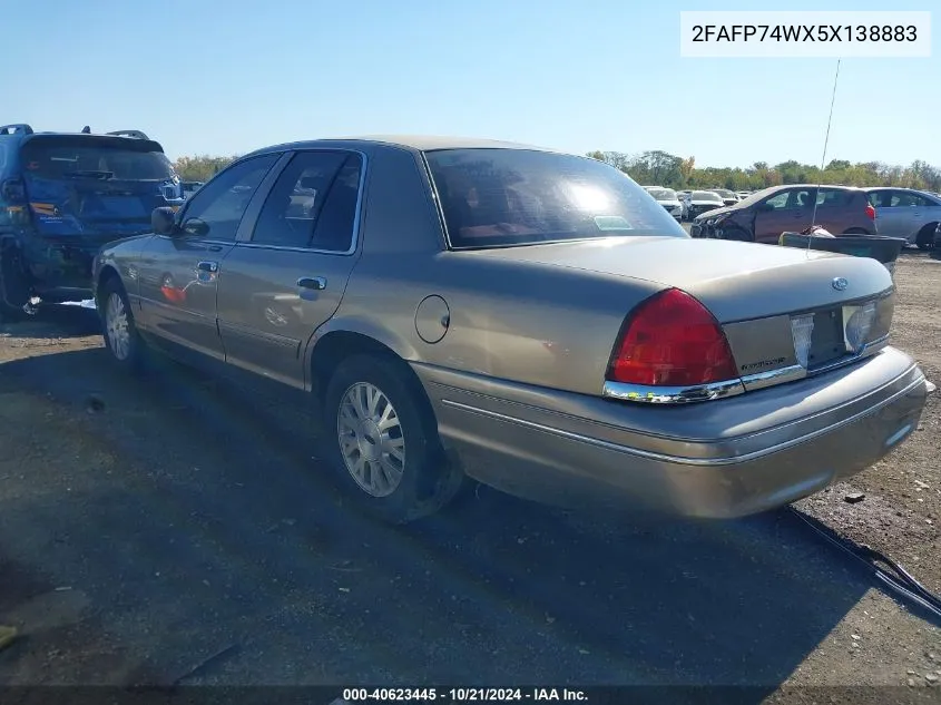 2005 Ford Crown Victoria Lx/Lx Sport VIN: 2FAFP74WX5X138883 Lot: 40623445