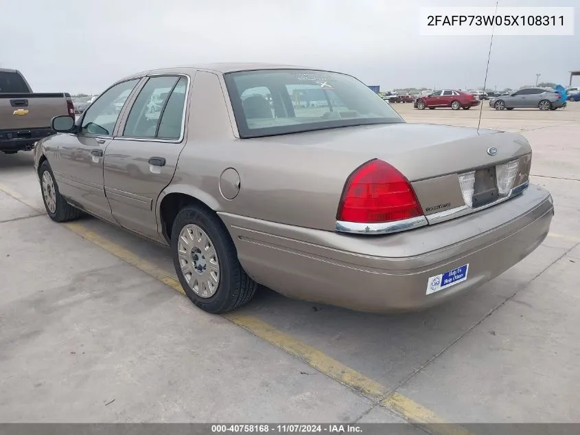 2005 Ford Crown Victoria Standard VIN: 2FAFP73W05X108311 Lot: 40758168