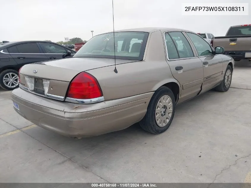 2005 Ford Crown Victoria Standard VIN: 2FAFP73W05X108311 Lot: 40758168