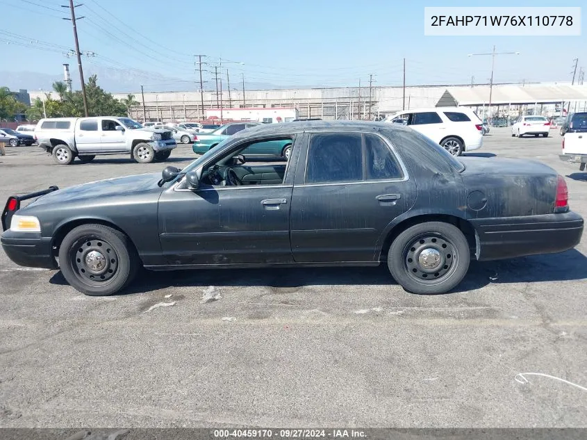 2006 Ford Crown Victoria Police/Police Interceptor VIN: 2FAHP71W76X110778 Lot: 40459170