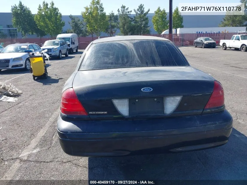 2006 Ford Crown Victoria Police/Police Interceptor VIN: 2FAHP71W76X110778 Lot: 40459170