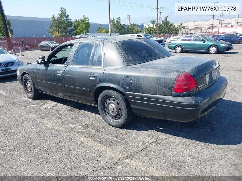 2FAHP71W76X110778 2006 Ford Crown Victoria Police/Police Interceptor