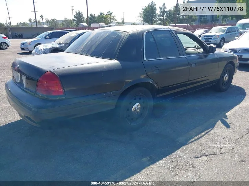 2006 Ford Crown Victoria Police/Police Interceptor VIN: 2FAHP71W76X110778 Lot: 40459170