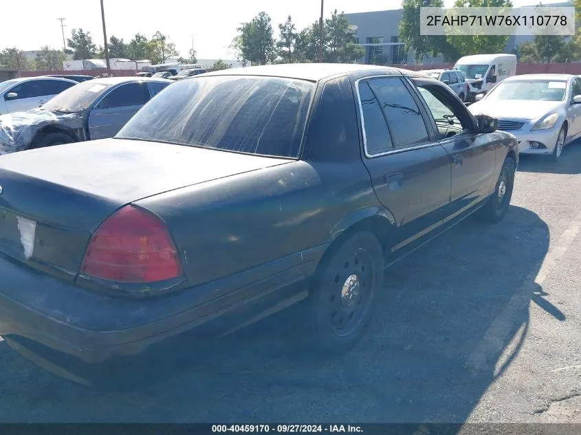 2006 Ford Crown Victoria Police/Police Interceptor VIN: 2FAHP71W76X110778 Lot: 40459170