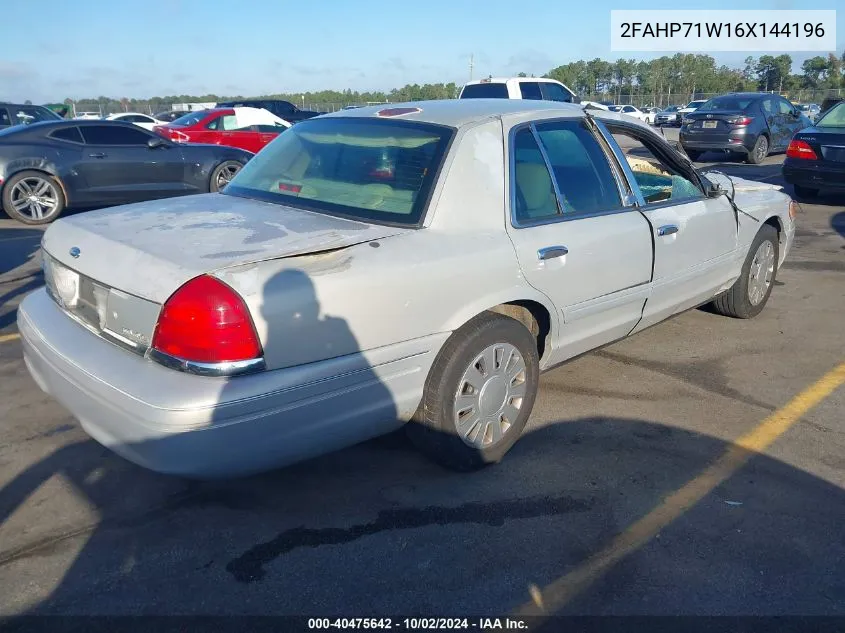 2006 Ford Crown Victoria Police/Police Interceptor VIN: 2FAHP71W16X144196 Lot: 40475642