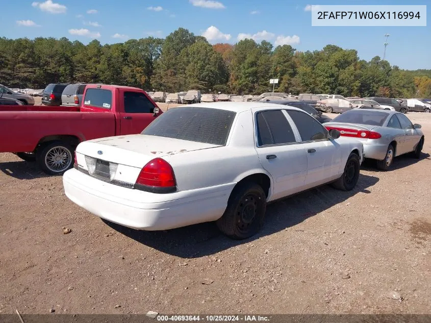 2006 Ford Crown Victoria Police/Police Interceptor VIN: 2FAFP71W06X116994 Lot: 40693644