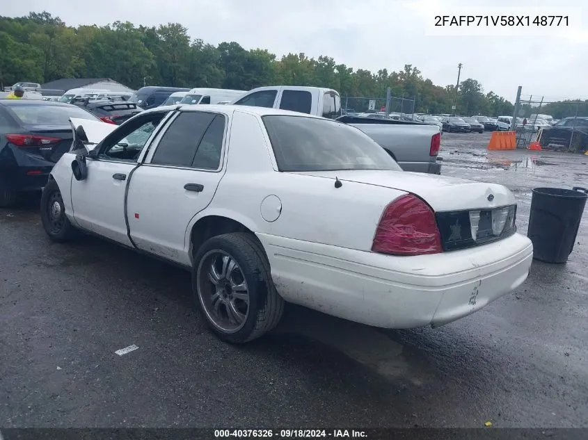 2008 Ford Crown Victoria Police Interceptor VIN: 2FAFP71V58X148771 Lot: 40376326