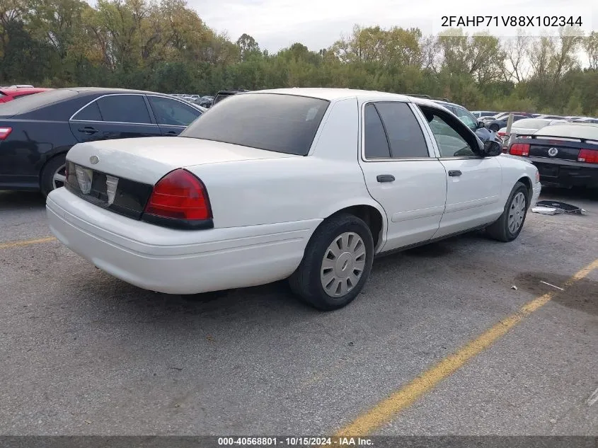 2008 Ford Crown Victoria Police/Police Interceptor VIN: 2FAHP71V88X102344 Lot: 40568801