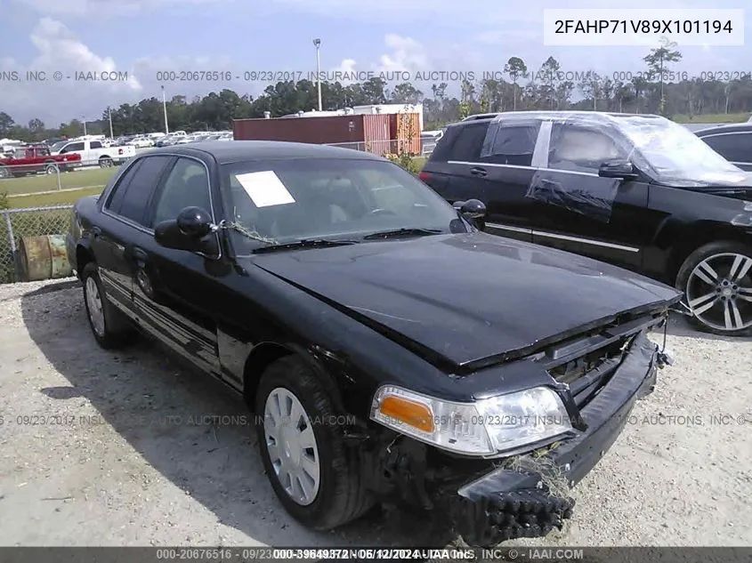 2009 Ford Crown Victoria Police/Police Interceptor VIN: 2FAHP71V89X101194 Lot: 39649372