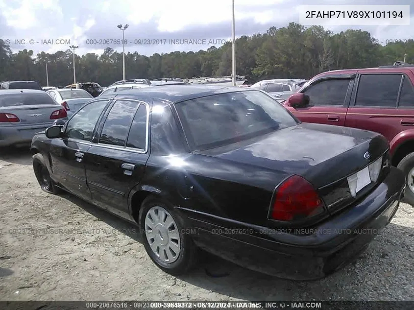 2009 Ford Crown Victoria Police/Police Interceptor VIN: 2FAHP71V89X101194 Lot: 39649372