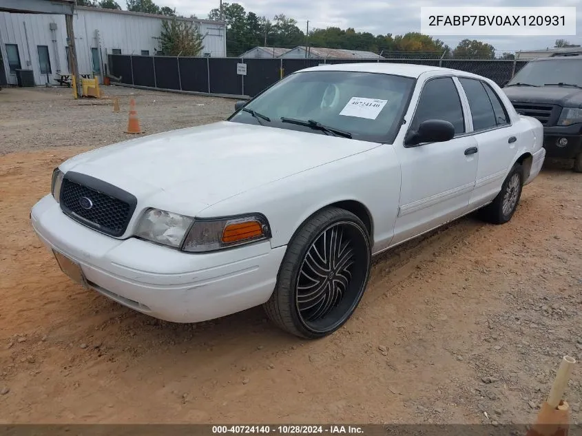 2010 Ford Crown Victoria Police/Police Interceptor VIN: 2FABP7BV0AX120931 Lot: 40724140