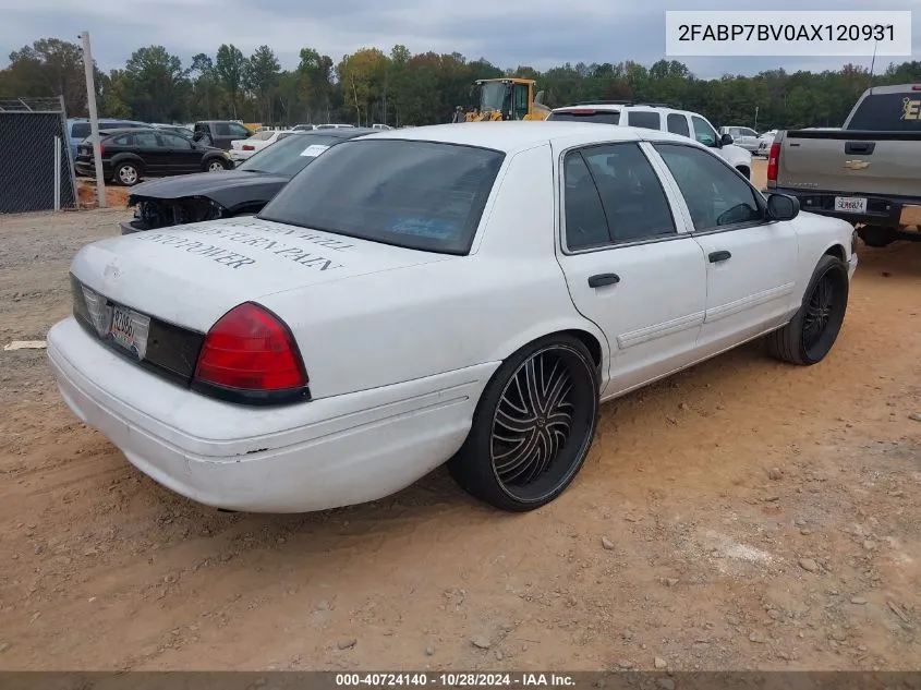 2010 Ford Crown Victoria Police/Police Interceptor VIN: 2FABP7BV0AX120931 Lot: 40724140