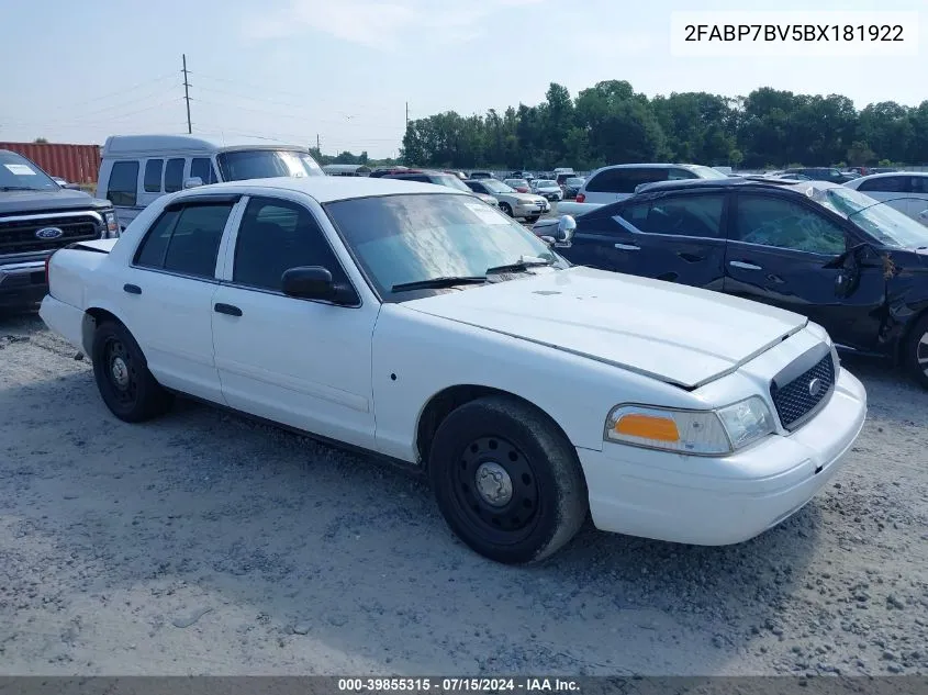 2011 Ford Crown Victoria Police Interceptor VIN: 2FABP7BV5BX181922 Lot: 39855315