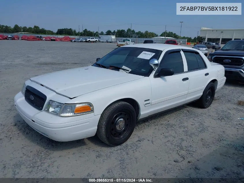 2011 Ford Crown Victoria Police Interceptor VIN: 2FABP7BV5BX181922 Lot: 39855315