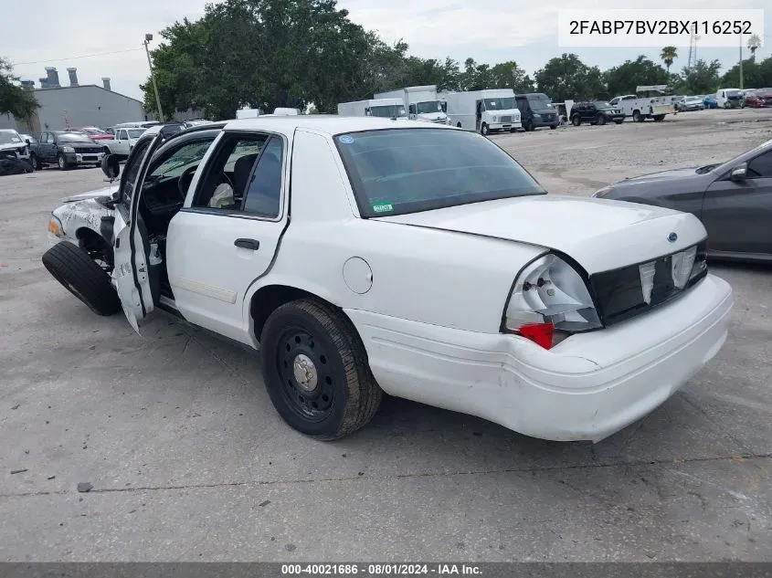 2011 Ford Crown Victoria Police Interceptor VIN: 2FABP7BV2BX116252 Lot: 40021686