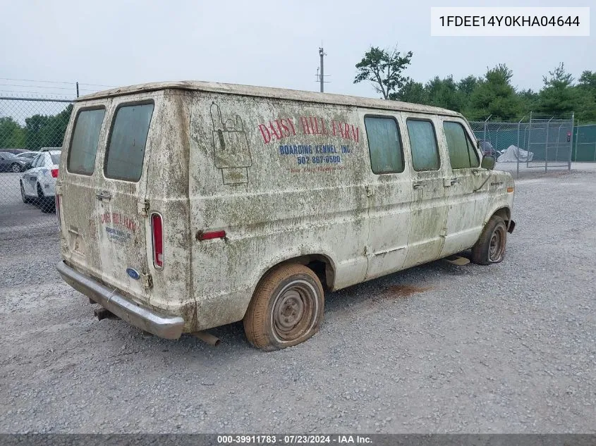 1989 Ford Econoline E150 Van VIN: 1FDEE14Y0KHA04644 Lot: 39911783