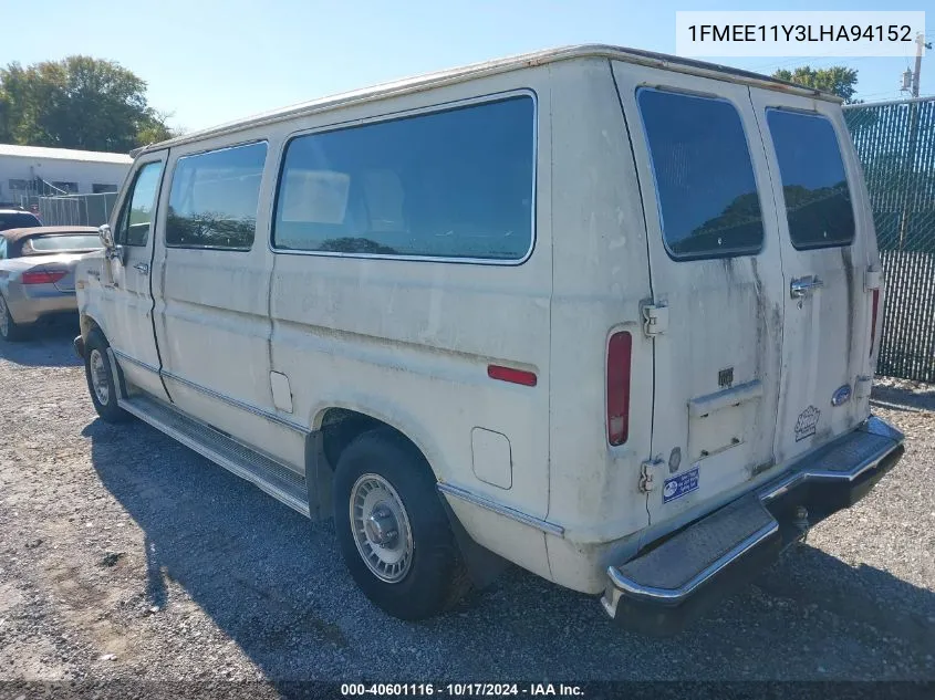 1990 Ford Econoline E150 VIN: 1FMEE11Y3LHA94152 Lot: 40601116