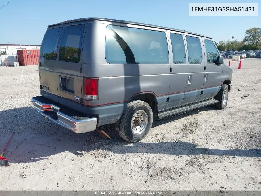 1995 Ford Econoline E350 VIN: 1FMHE31G3SHA51431 Lot: 40552968