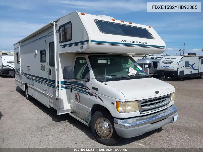 2000 Ford E-450 Cutaway Standard VIN: 1FDXE45S2YHB92385 Lot: 40782283