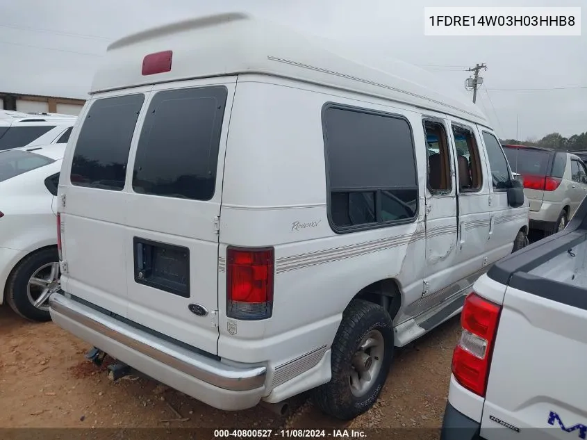 2003 Ford E-150 Recreational VIN: 1FDRE14W03H03HHB8 Lot: 40800527