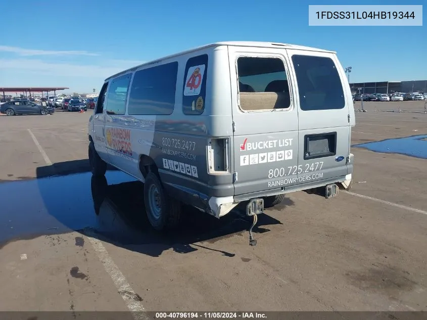 2004 Ford Econoline Wagon Xl/Xlt VIN: 1FDSS31L04HB19344 Lot: 40796194